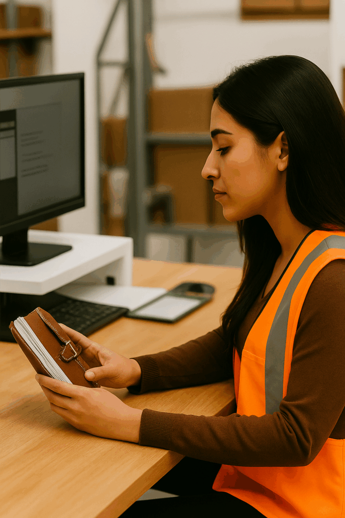 Woman inspecting a bag in our returns management process.